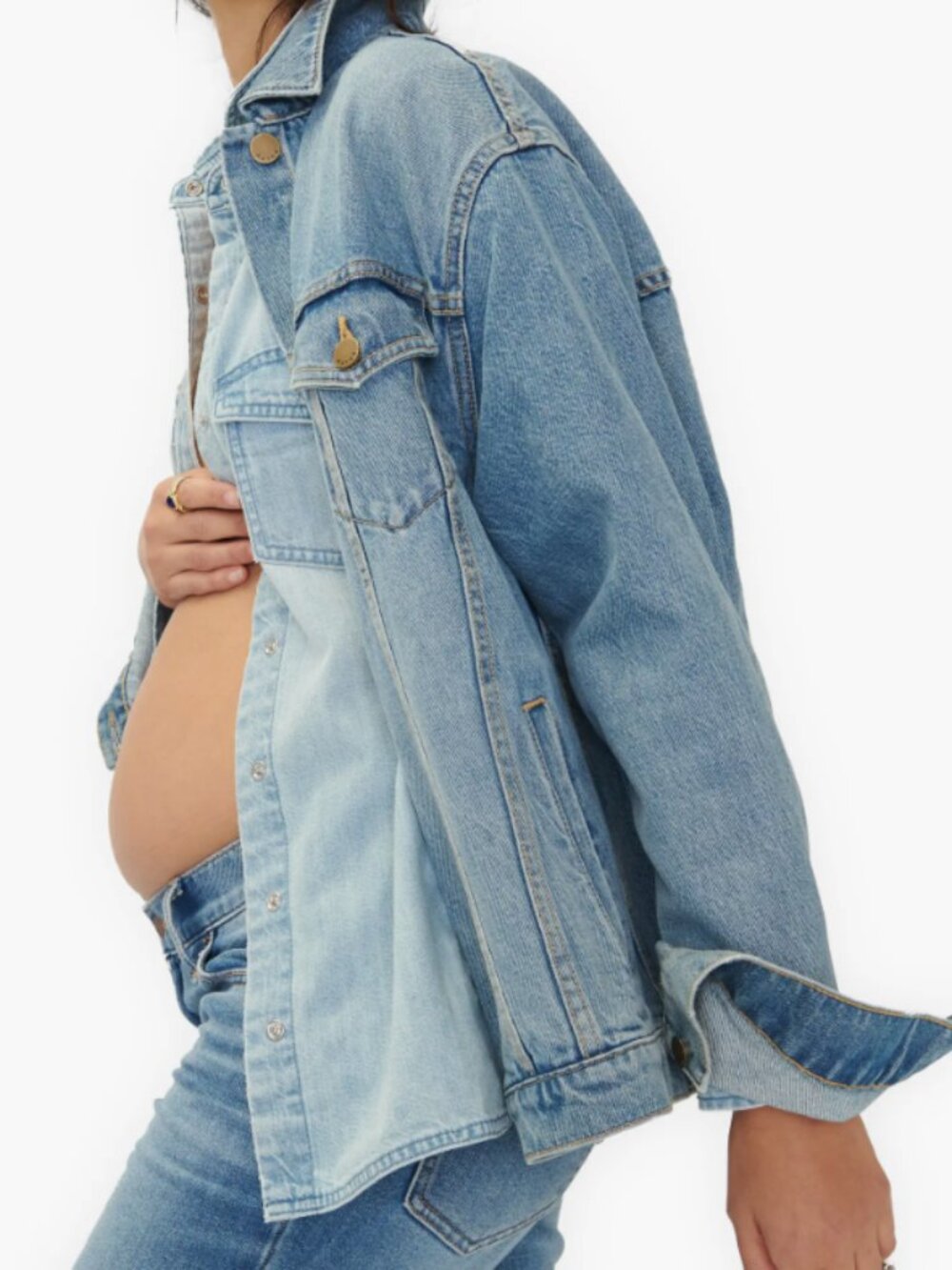 HATCH Collection Classic Maternity Jean Jacket Women Medium Blue Trucker